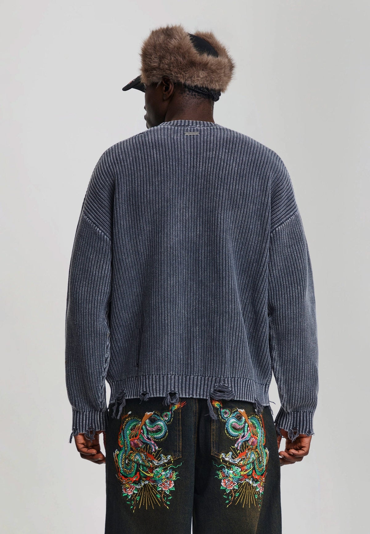 Ed Hardy Distressed Los Angeles Knitted Relaxed Crew Jumper Black