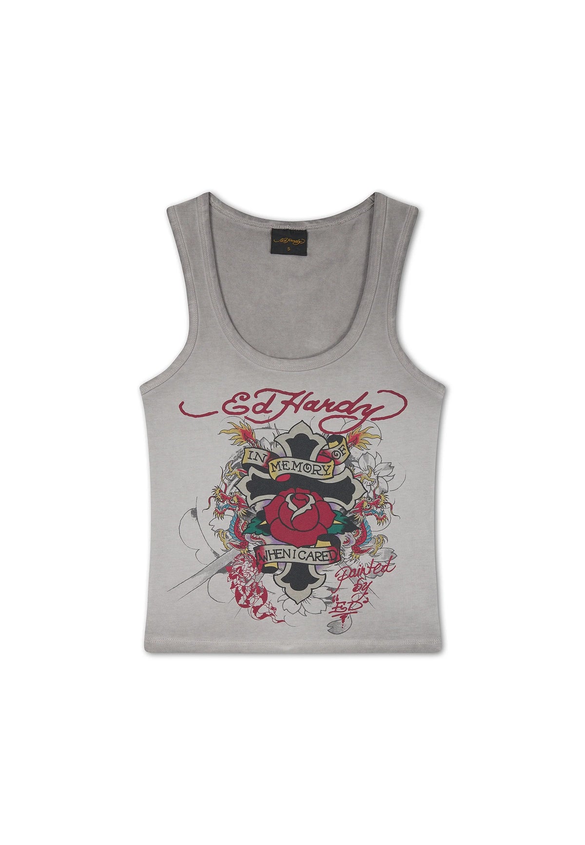 Ed Hardy In Memory Of When I Cared Washed Fitted Vest Top Grey
