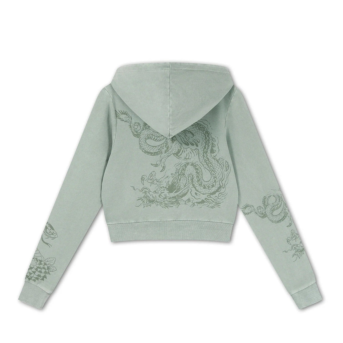 Ed Hardy Multi Tattoo Fitted Zip Thru Acid Wash Hoodie Sage - OnSize