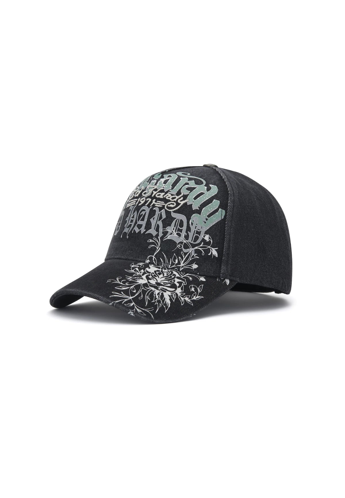 Ed Hardy Distressed Floral Gothic 5 Panel Black Trucker Cap