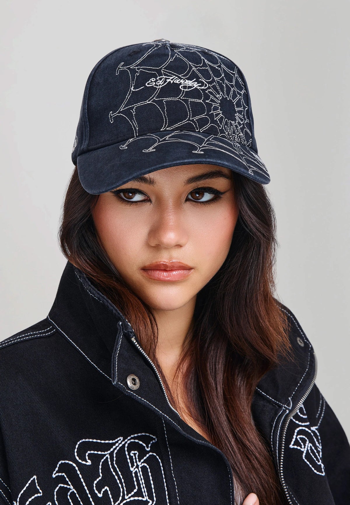 Ed Hardy Spiderweb 5 Panel Black White Trucker Cap - OnSize