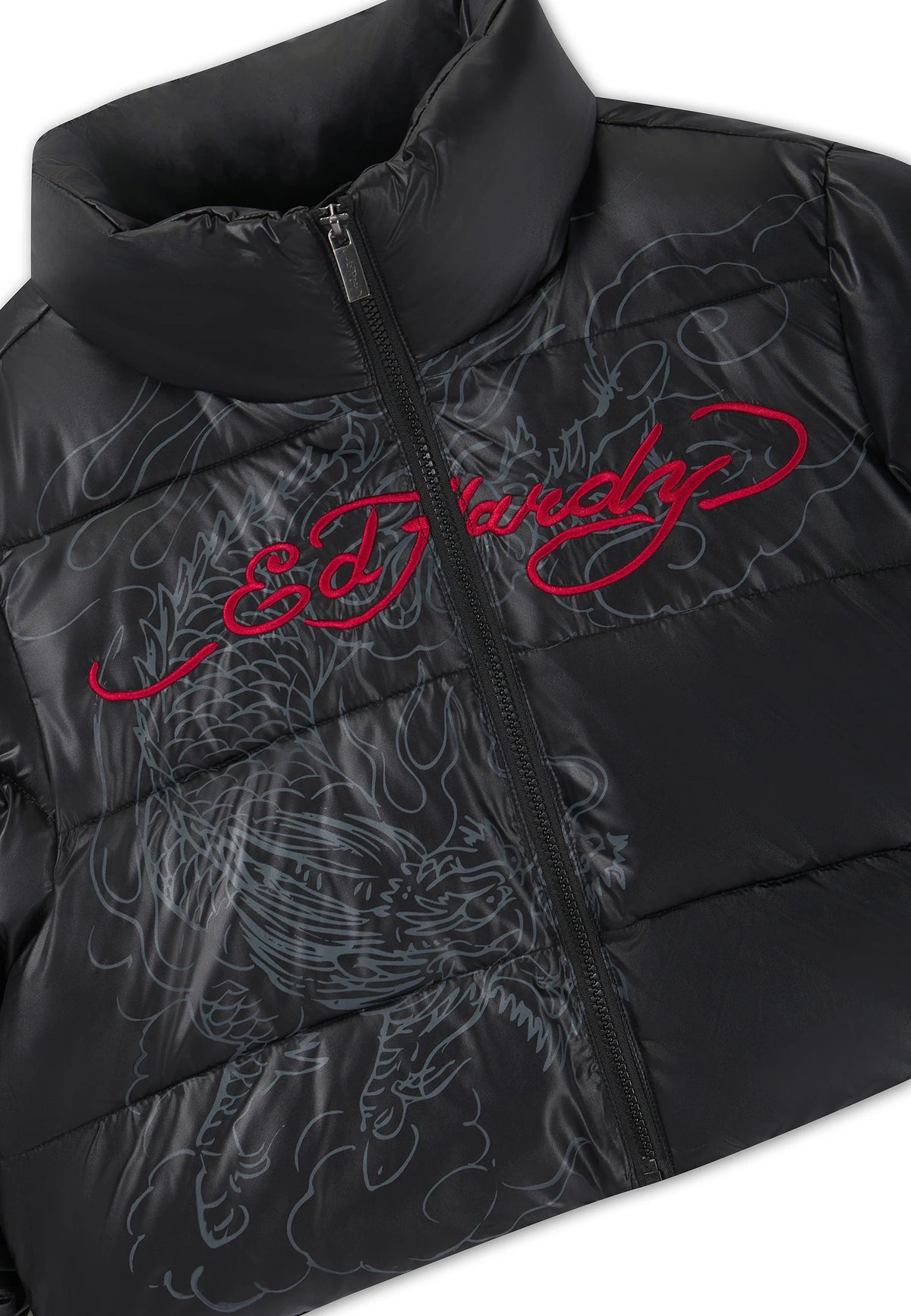 Ed Hardy Cropped Puffer Jacket Black - OnSize