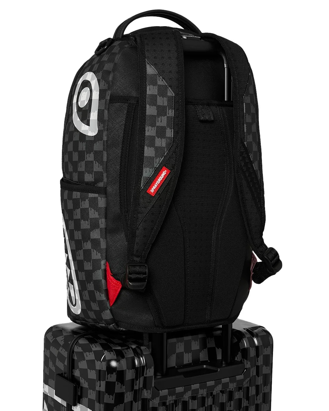 Sprayground Black And White Drip Check Shark Carry-On Luggage