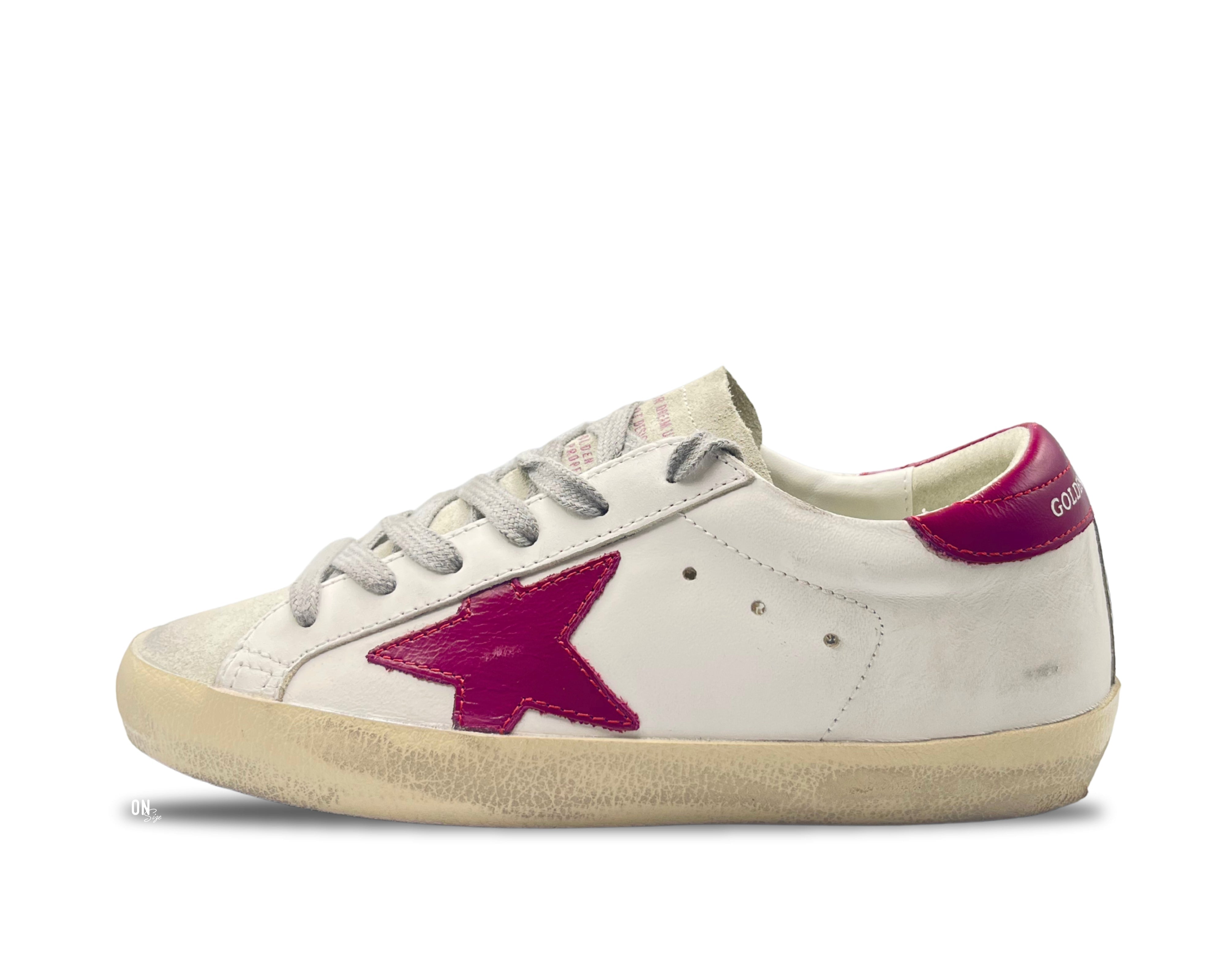 Golden Goose Super-Star Limited Edition White Leather Magenta Star - OnSize