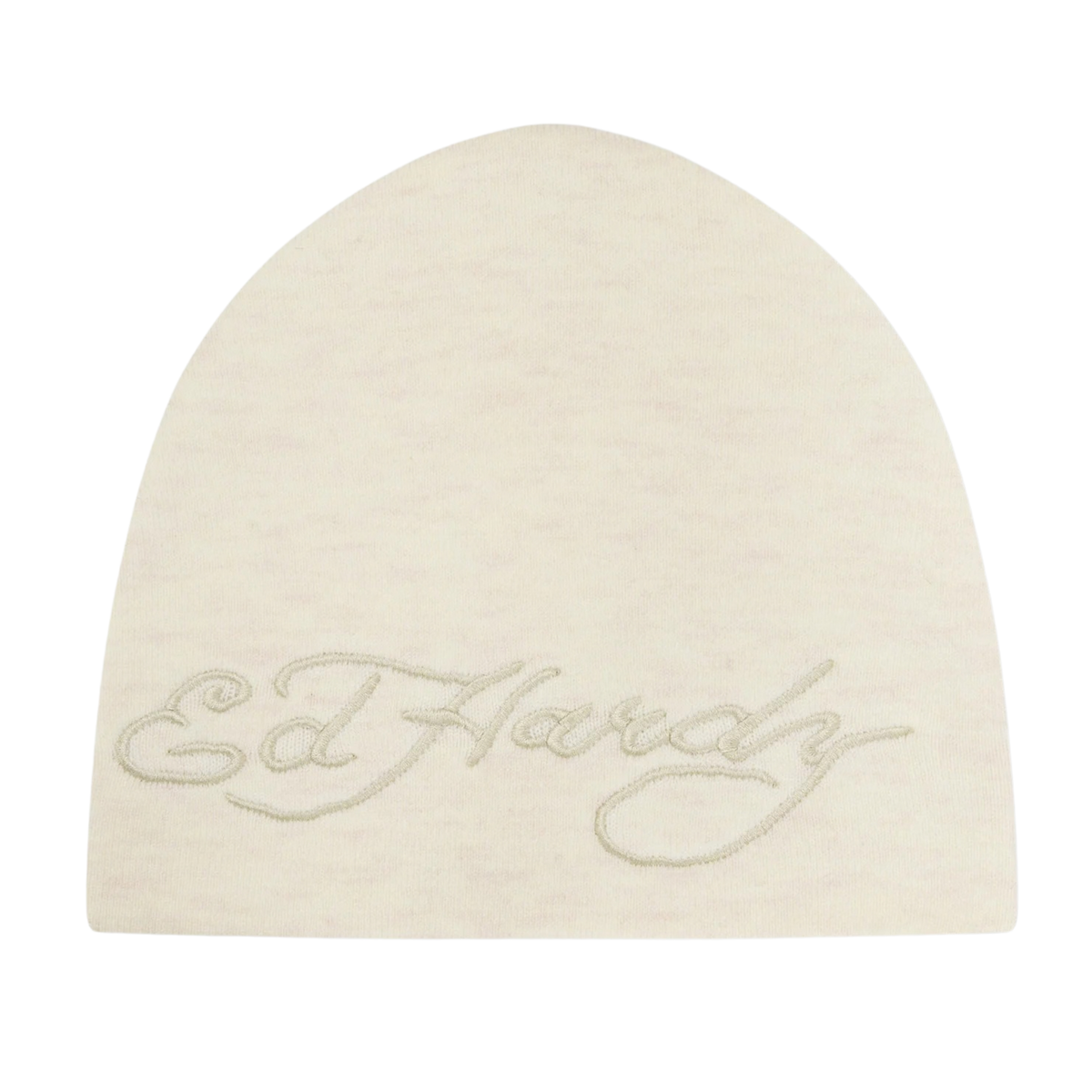 Ed Hardy Skull Vegan Leather Applique Cream Beanie - OnSize