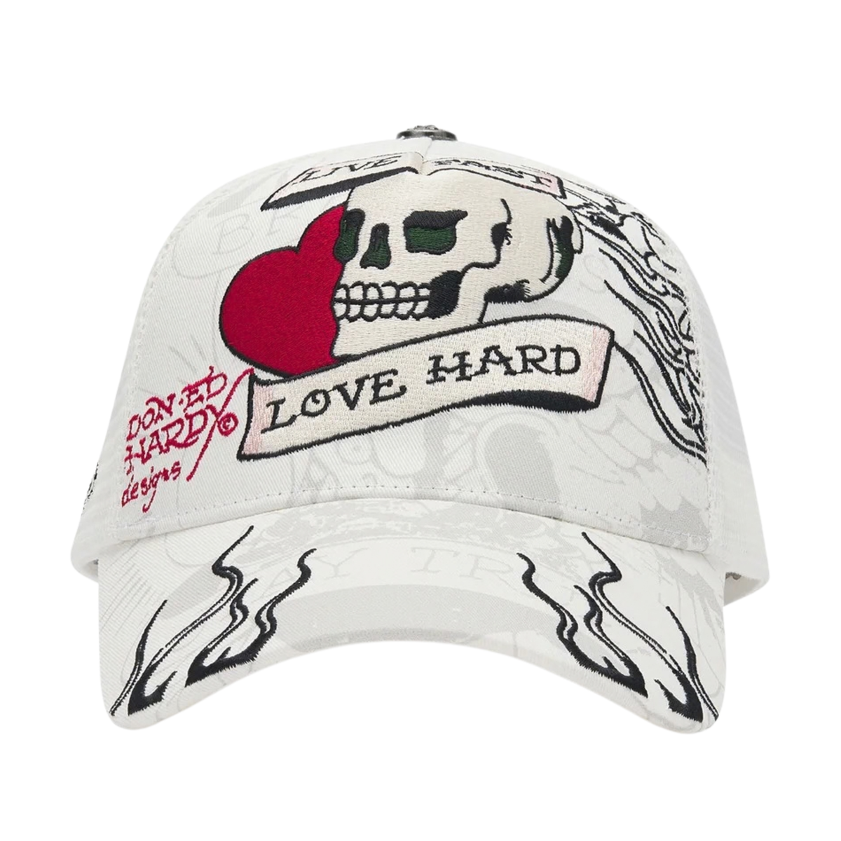 Ed Hardy Live Fast Love Hard 5 Panel White Trucker Cap