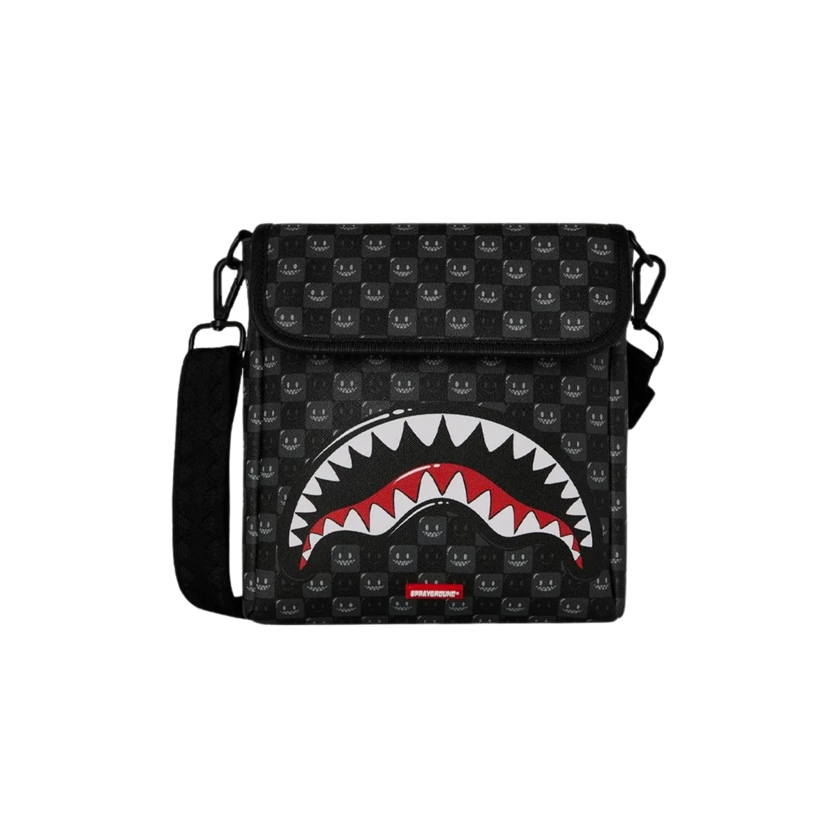 Sprayground Sharks In Paris WTF Bubbly Black Check Messenger Sling - OnSize