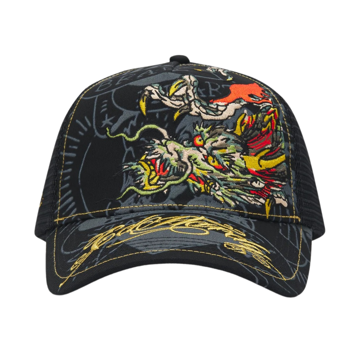 Ed Hardy Crawling Dragon 5 Panel Black Trucker Cap
