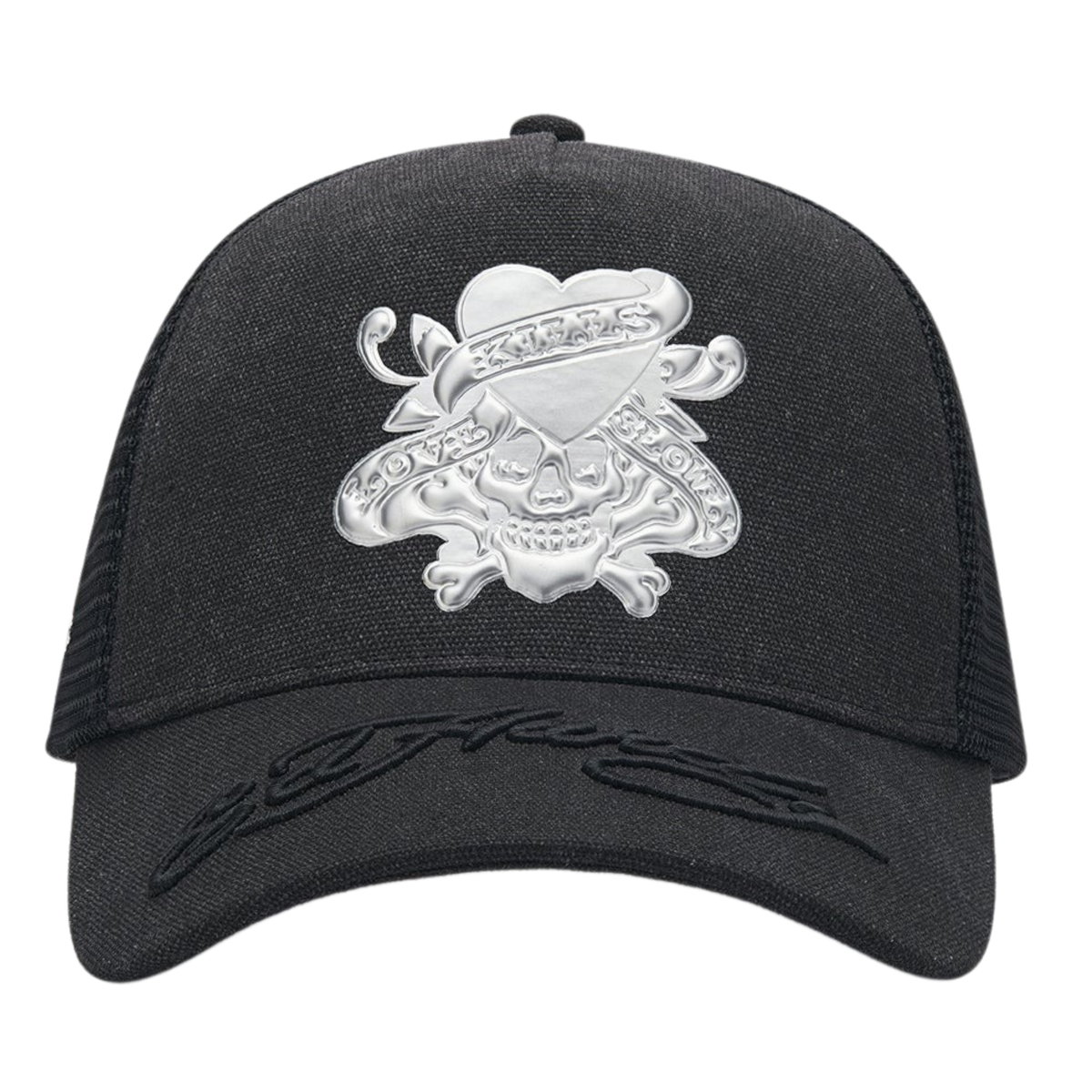 Ed Hardy Love Kills Slowly Washed 5 Panel Black Trucker Cap