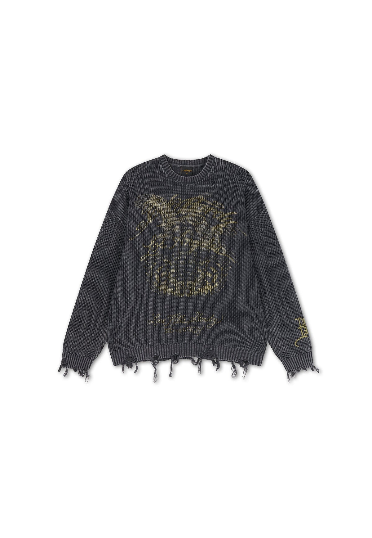 Ed Hardy Distressed Los Angeles Knitted Relaxed Crew Jumper Black