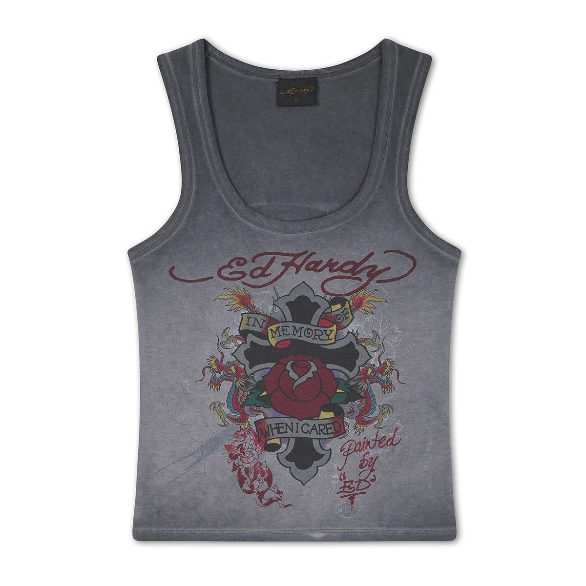 Ed Hardy In Memory Of When I Cared Washed Fitted Vest Top Black - OnSize