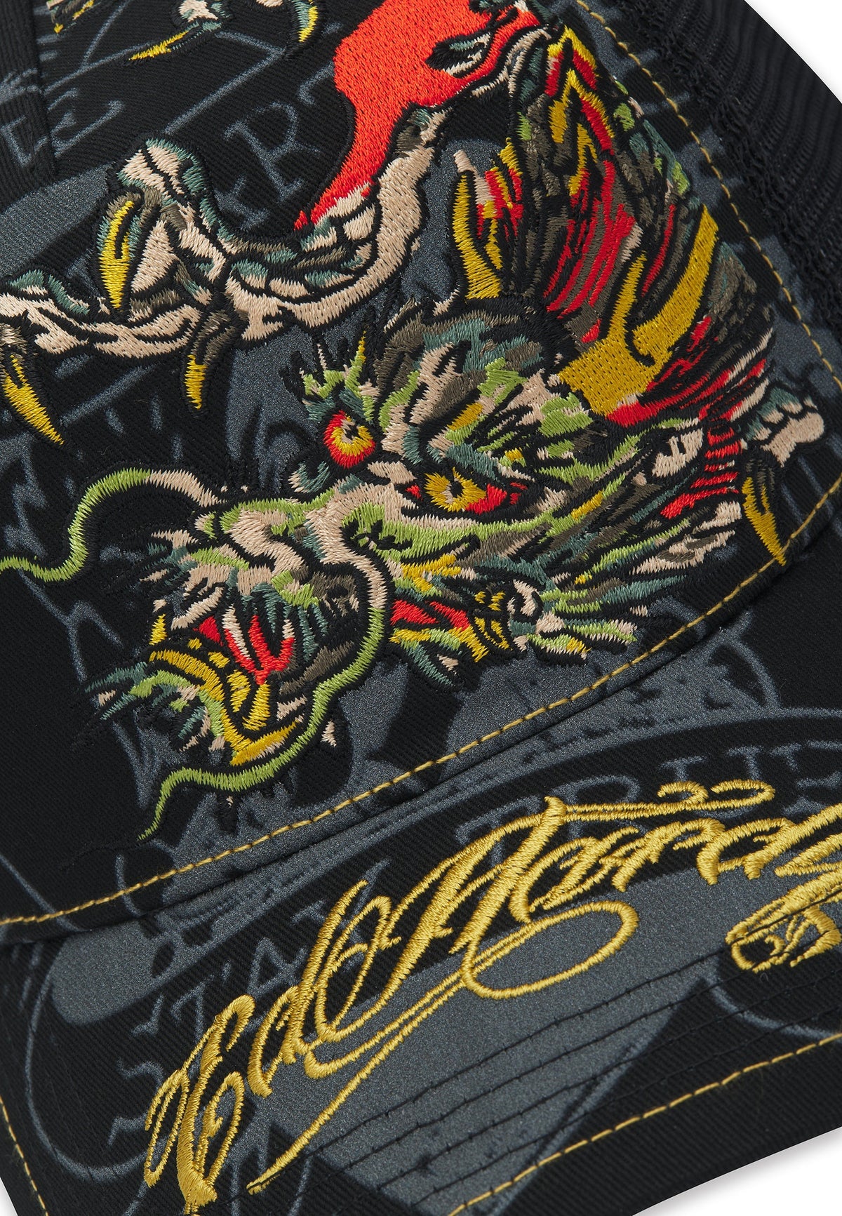 Ed Hardy Crawling Dragon 5 Panel Black Trucker Cap