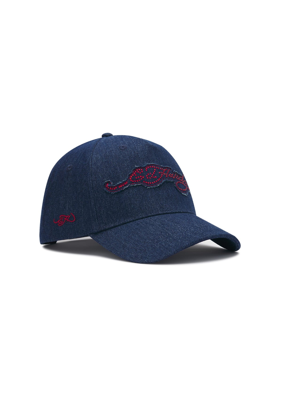 Ed Hardy Diamante Applique Indigo Denim 5 Panel Indigo Trucker Cap