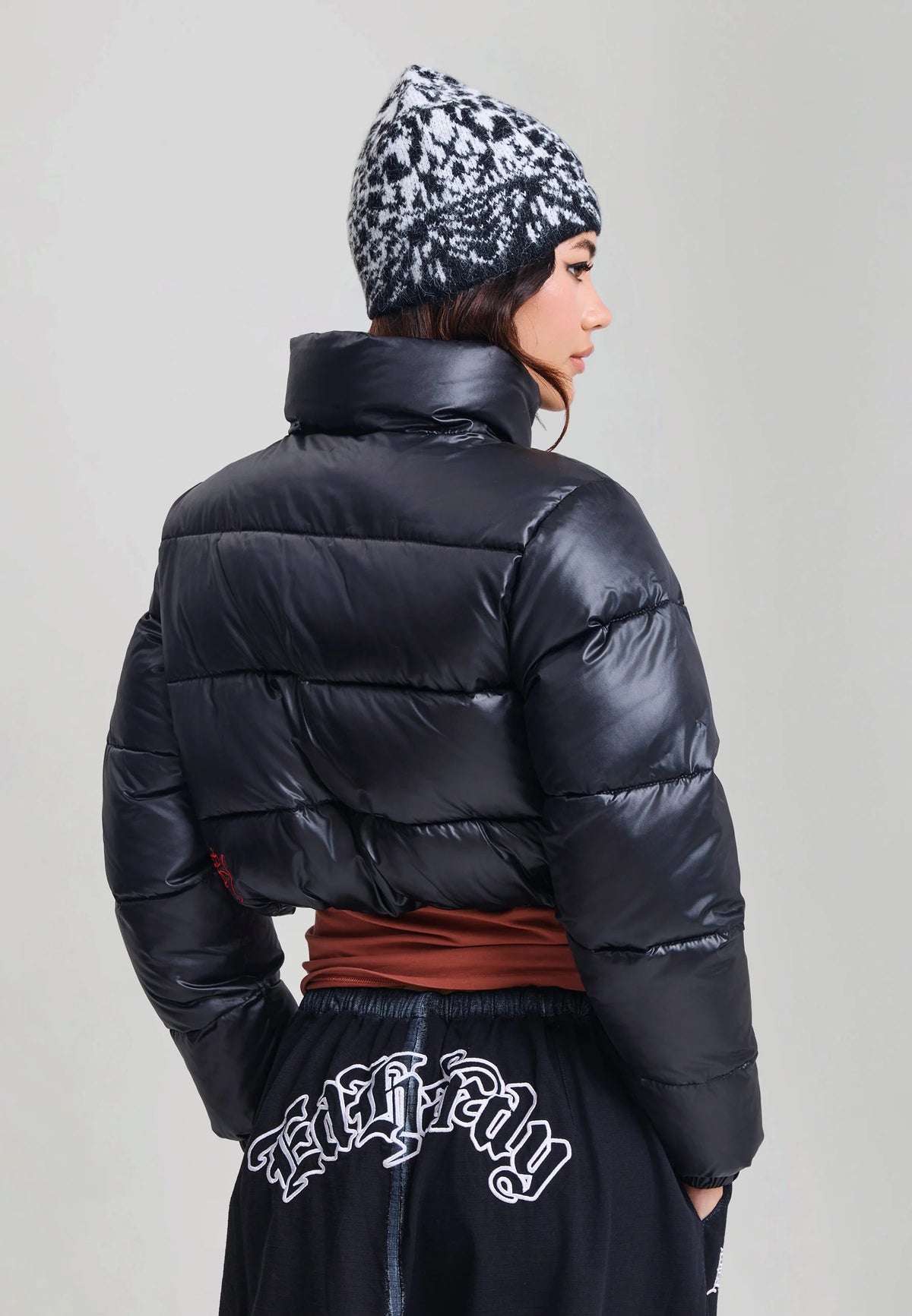 Ed Hardy Cropped Puffer Jacket Black - OnSize