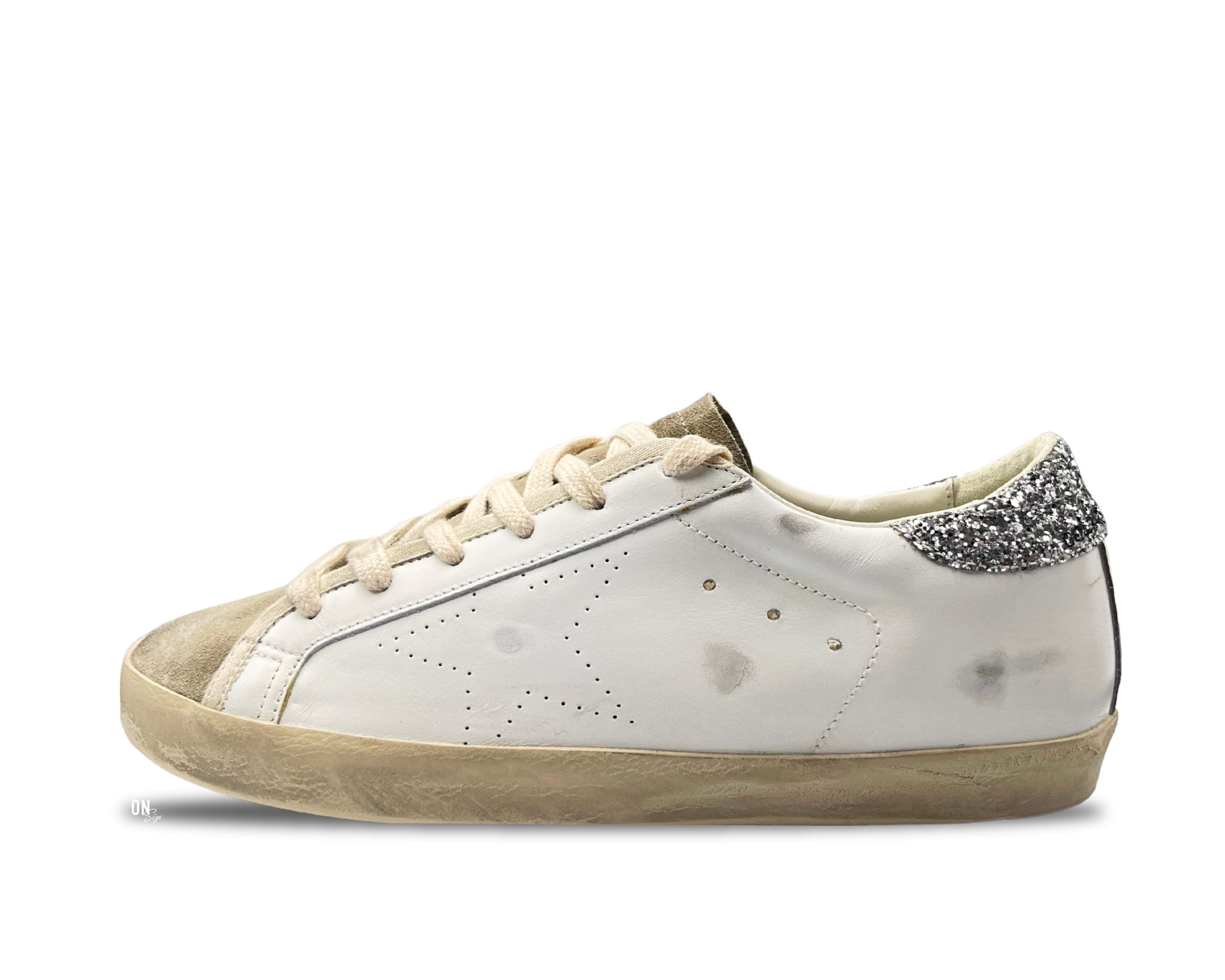 Golden Goose Super-Star Limited Edition White Taupe Silver Glitter - OnSize