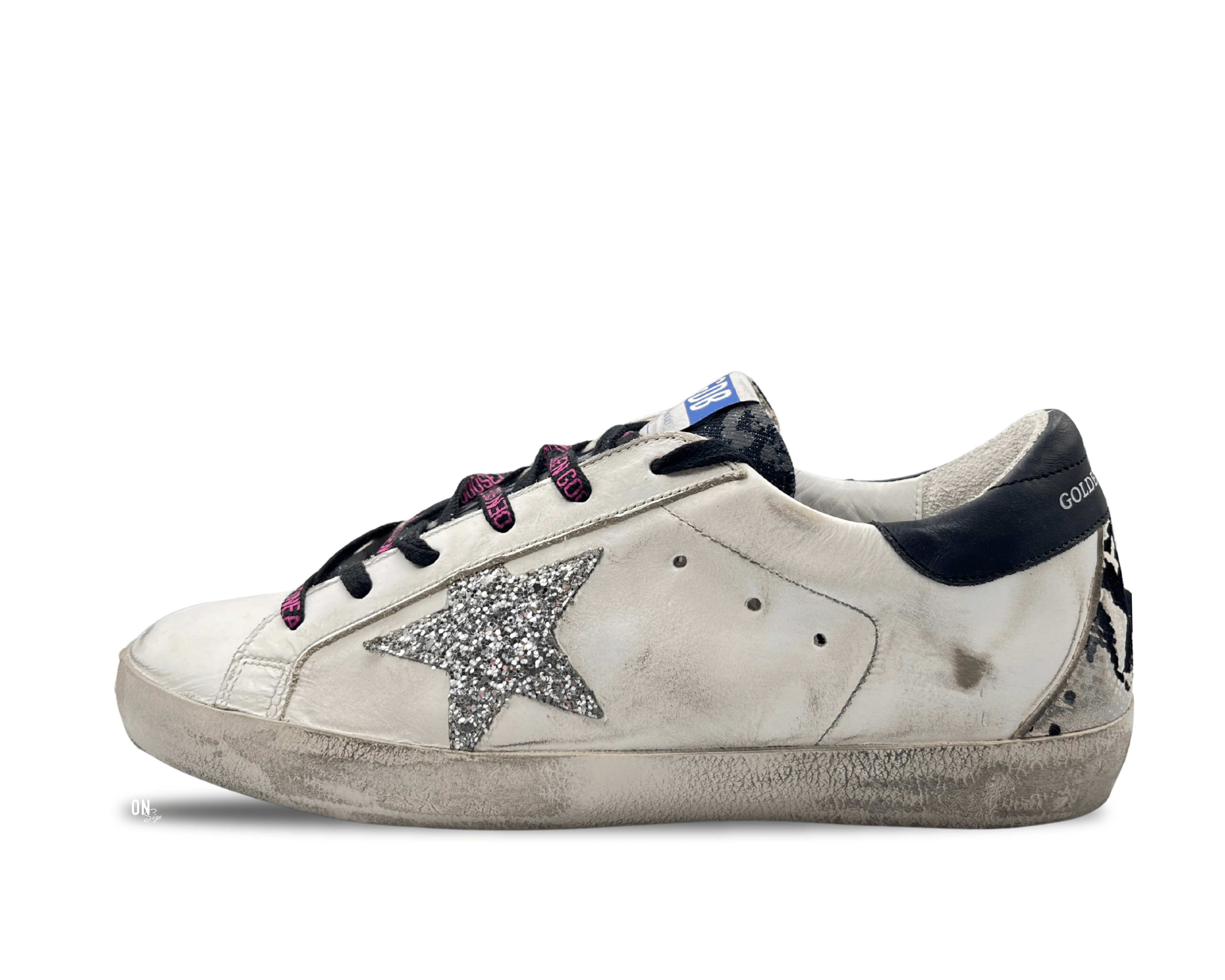Golden Goose Super-Star White Indaco Silver Glitter Star - OnSize