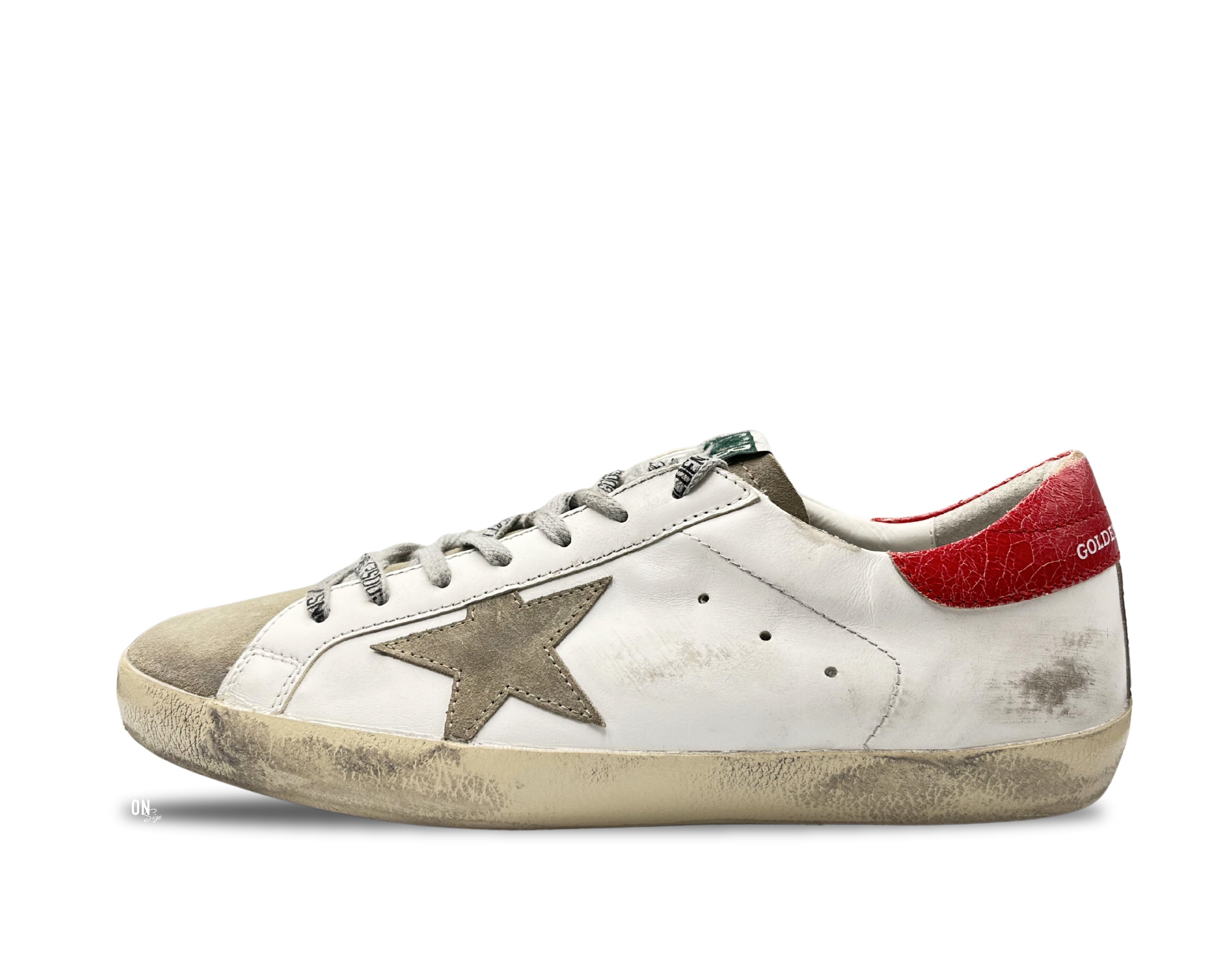 Golden Goose Super-Star White Taupe Cracked Red - OnSize