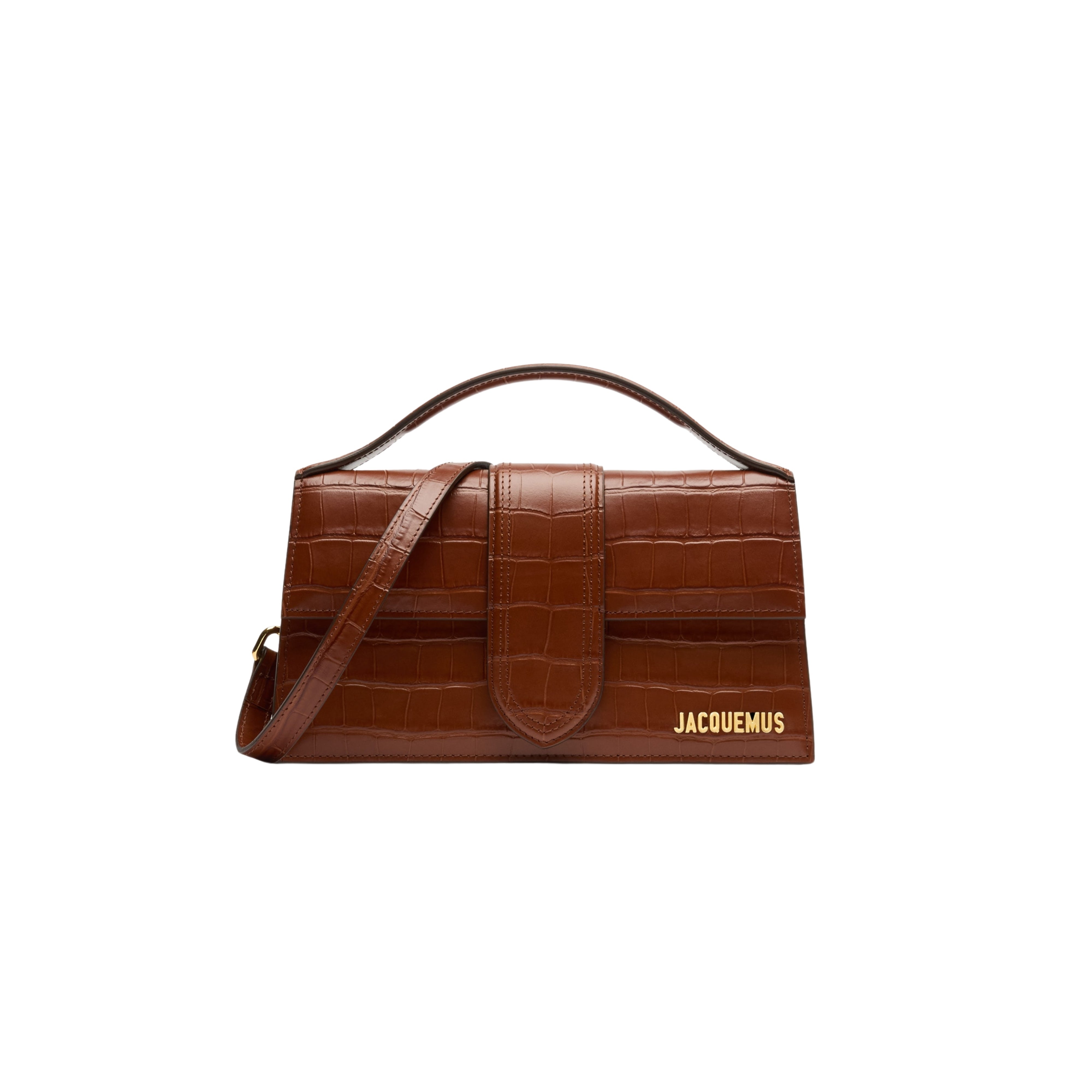Jacquemus Le grand Bambino Crossbody Strap Handbag Croco Dark Brown - OnSize