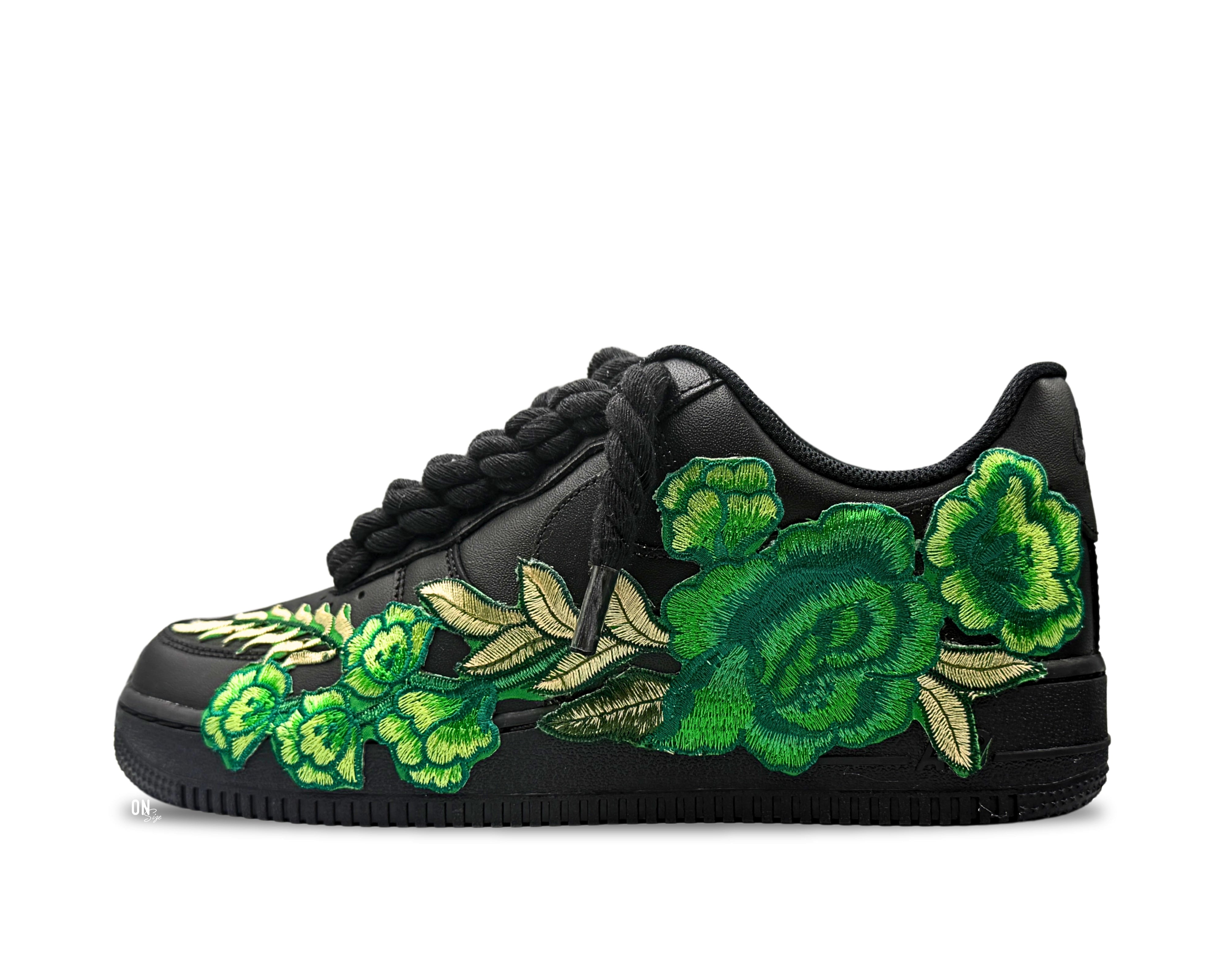 Nike Air Force 1 Low ‘07 Black / Green Rose Rope Laces - OnSize