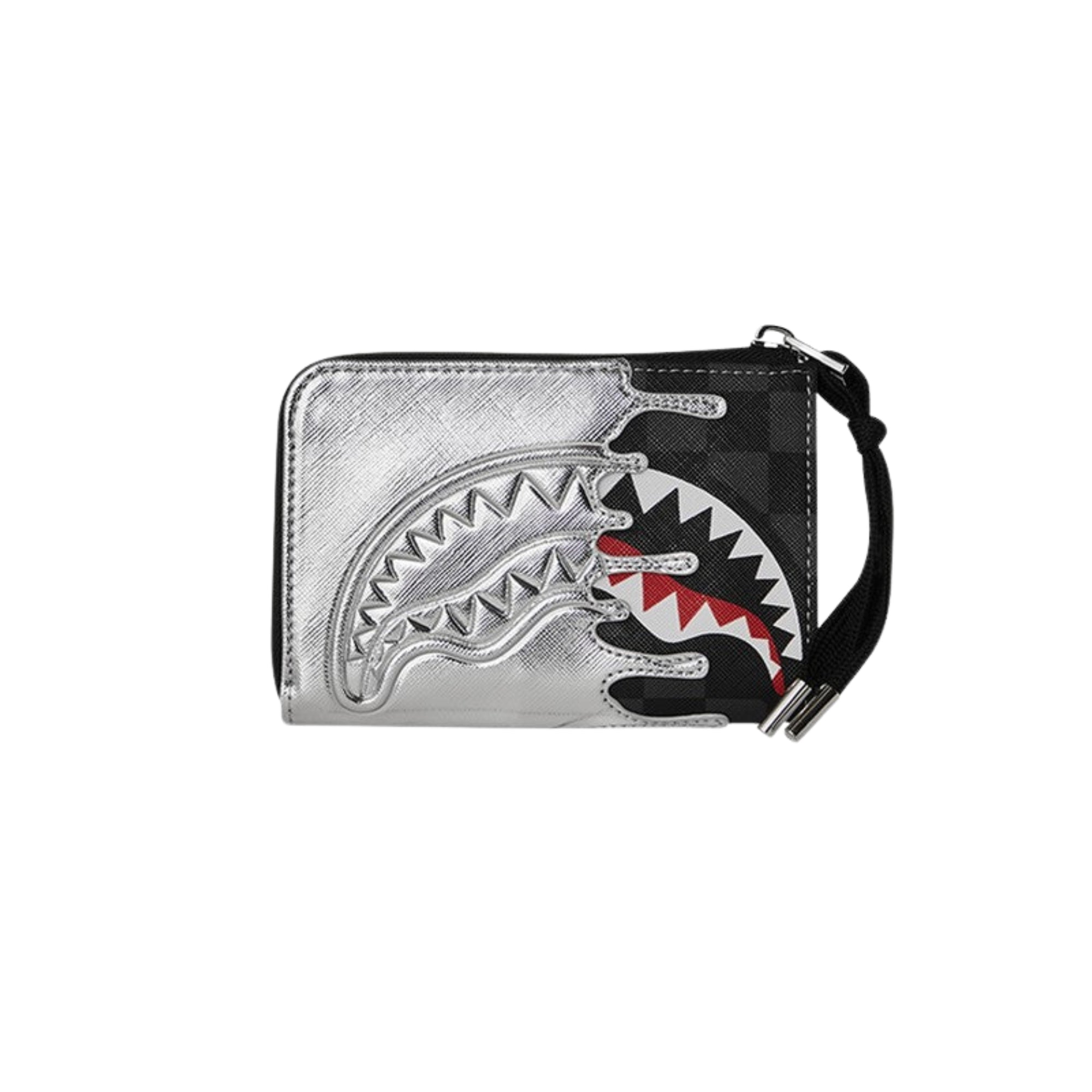 Sprayground Silver Side Drip Black Check Wallet - OnSize